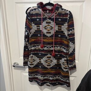 Joy Joy Burgundy and Blue Sweater Dress